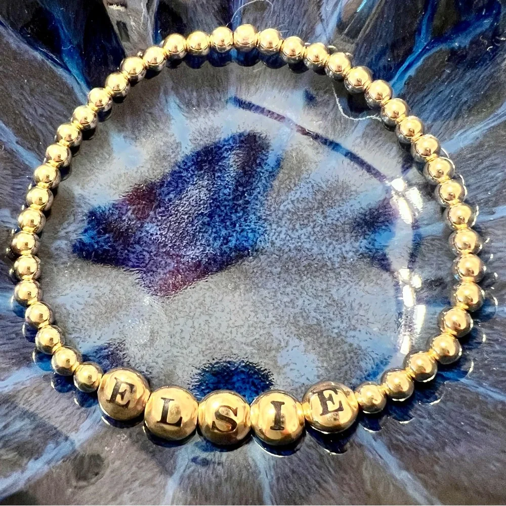 Custom Letter Bracelets with 14k Gold Filled Beads - Set of 3 (2mm, 3mm, 4mm) - Picture 2 of 8